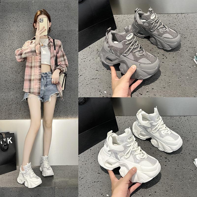 25211 Double mesh breathable dad shoes women's tide autumn new thick soles show small feet
