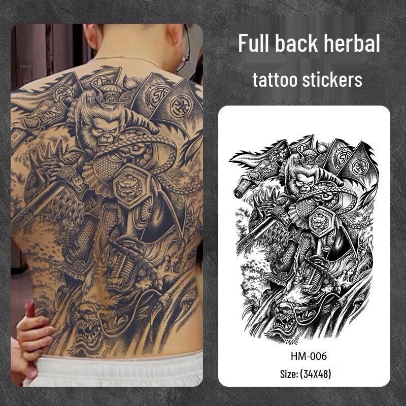 Wasserdichter semi-permanenter Vollrücken-Kräuter-Tattoo-Aufkleber - Langlebiges, realistisches Design für Männer und Frauen