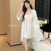 Sexy Private Room Pure Desire Wind Suspender Nightgown Two-piece Set with Chest Pad Golden Velvet Loungewear Sex Pajamas Women