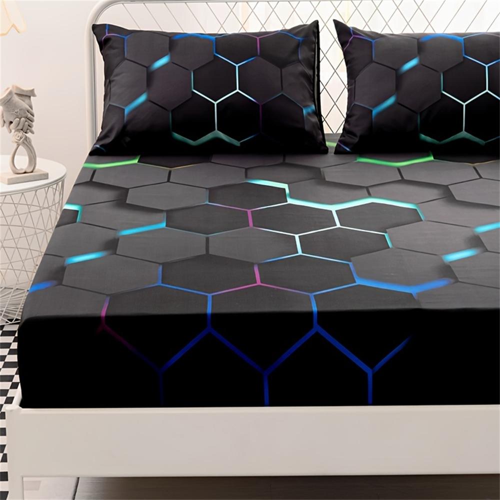 3pcs Fashion Cartoon Football Print Fitted Sheet Set Soft Comfortable Breathable Bedding Mattress Protector Set For Bedroom