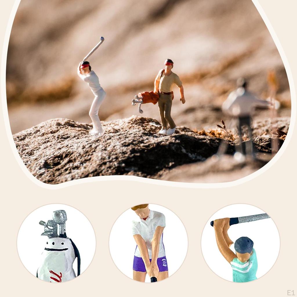 3Pcs 1/64 People Figures with Golf Bag Model Scene Trains Architectural Movie Props Fairy Garden