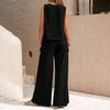 Fashion Ladies Solid Color Elegant Two Piece Round Neck Vest And Wide Leg Pants Suit Women's Clothing
