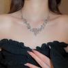 Luxury Rhinestone Leaf Flower Clavicle Necklace & Earring Set for Women