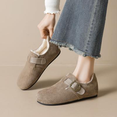 Weiche Winterfellschuhe Damen Slipper Warme Plüsch Flache Rutschfeste Modemarke Damen Baumwollschuhe Grau Übergröße 42