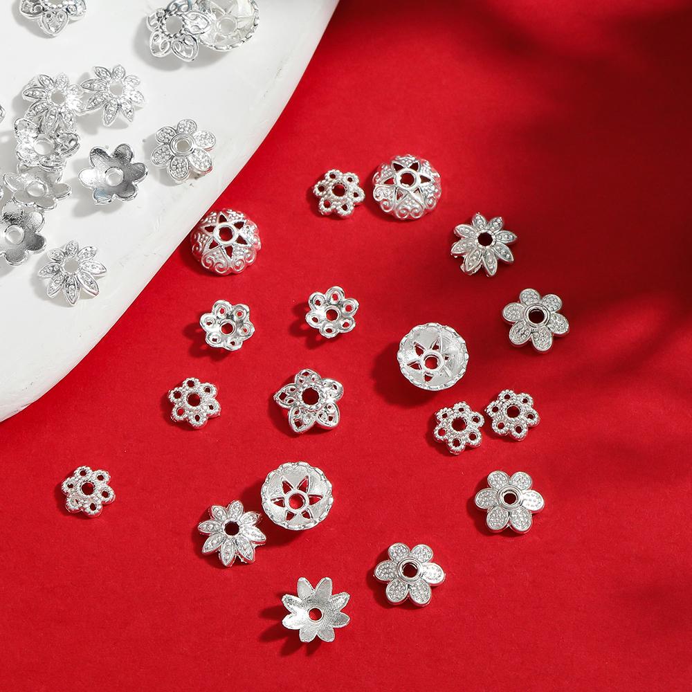 50pcs 5 Sizes Alloy Flower Beads Cap Flowers Connector for Bracelet Necklace Jewelry Making Accessories