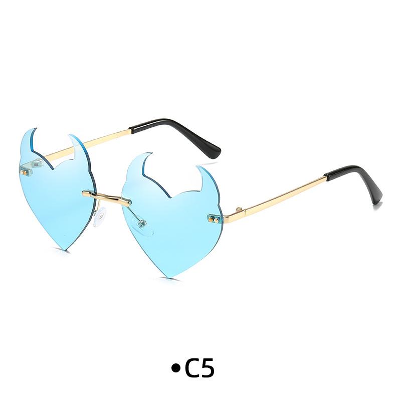 Novel Rimless Devil Ear Heart Shape Sunglasses for Women Men Trendy Creative Party Halloween Cosplay Glasses UV Protection