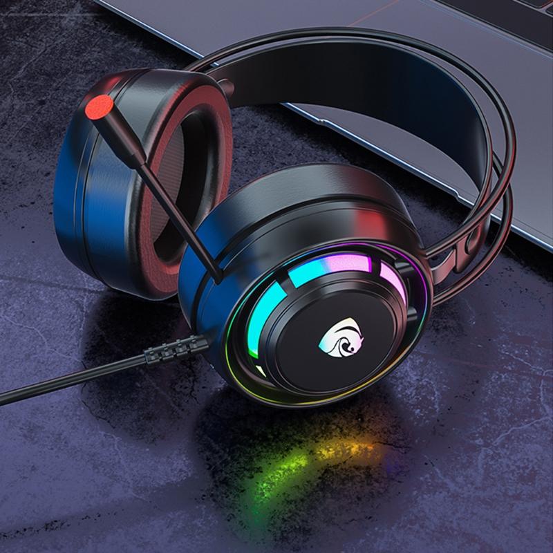 RGB Light Gaming Headset Surround Stereo Sound Earphone Soft Earmuffs Powerful Ergonomic Design Comfortable to Wear