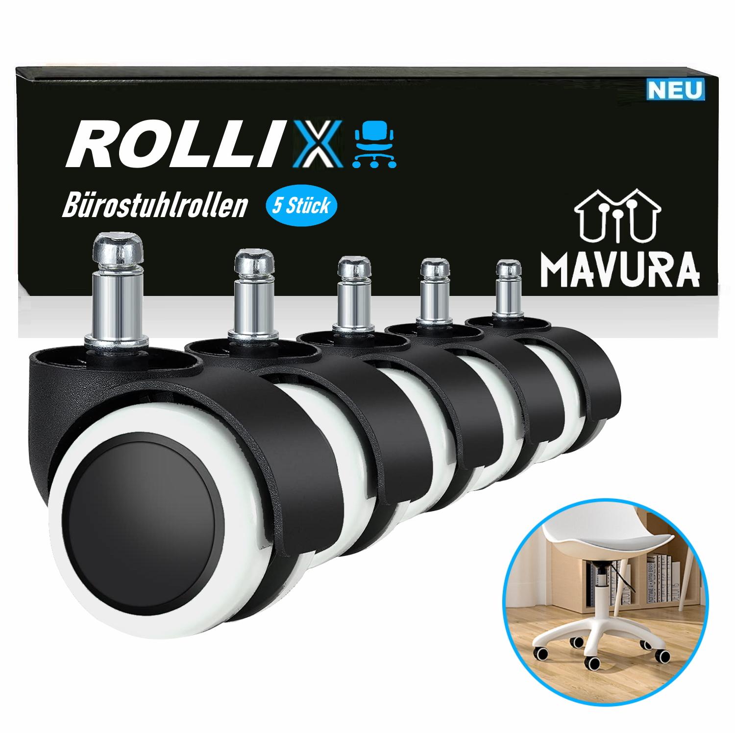 

ROLLIX Офісні крісла Ролики для твердої підлоги Крісло Ролики тихі та не залишають подряпин 11 мм Набір з 5 штук