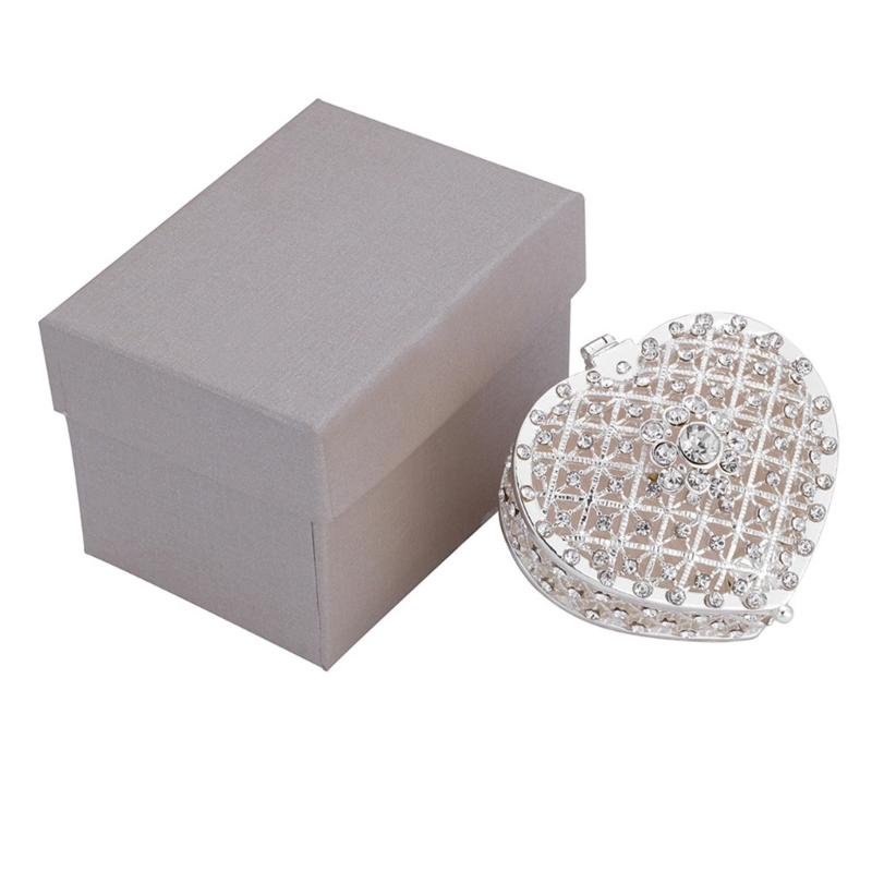 Romance Heart Shaped Metal Jewelry Storage Box Decorated With Diamonds And Pearls