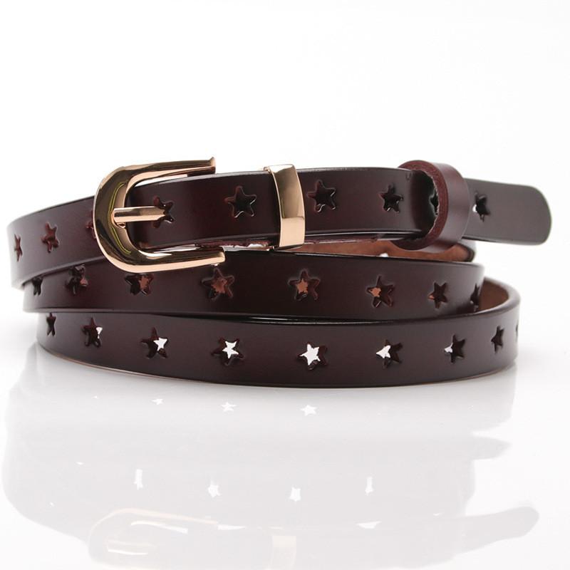 Leather Ladies Belt With Silver Alloy Buckle And Star Accents For Business And Fashion Outfits