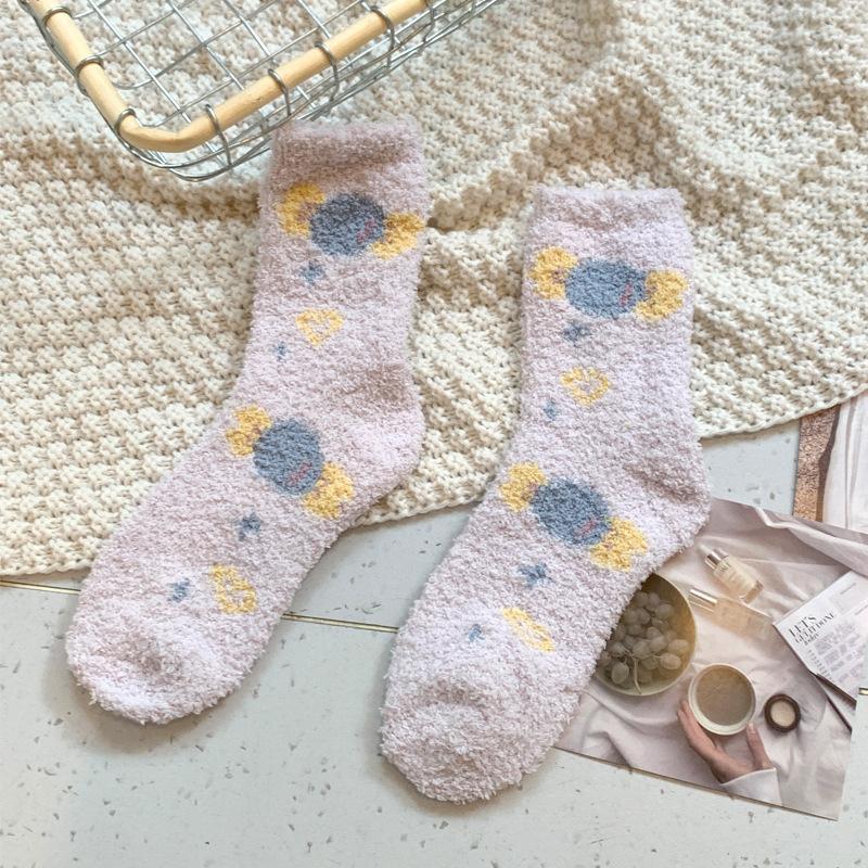 Cute Coral Fleece Socks Fleece Cotton Socks Thicken Home Sleep Warm Wool Floor Socks Winter One size fits all
