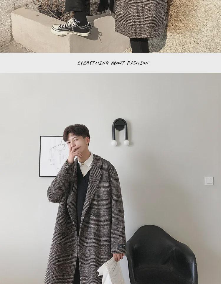 Herren Trendiger Doppelreiher Woll-Plaid Trenchcoat - Herbst/Winter Koreanischer Hong Kong Stil, Übergröße verfügbar