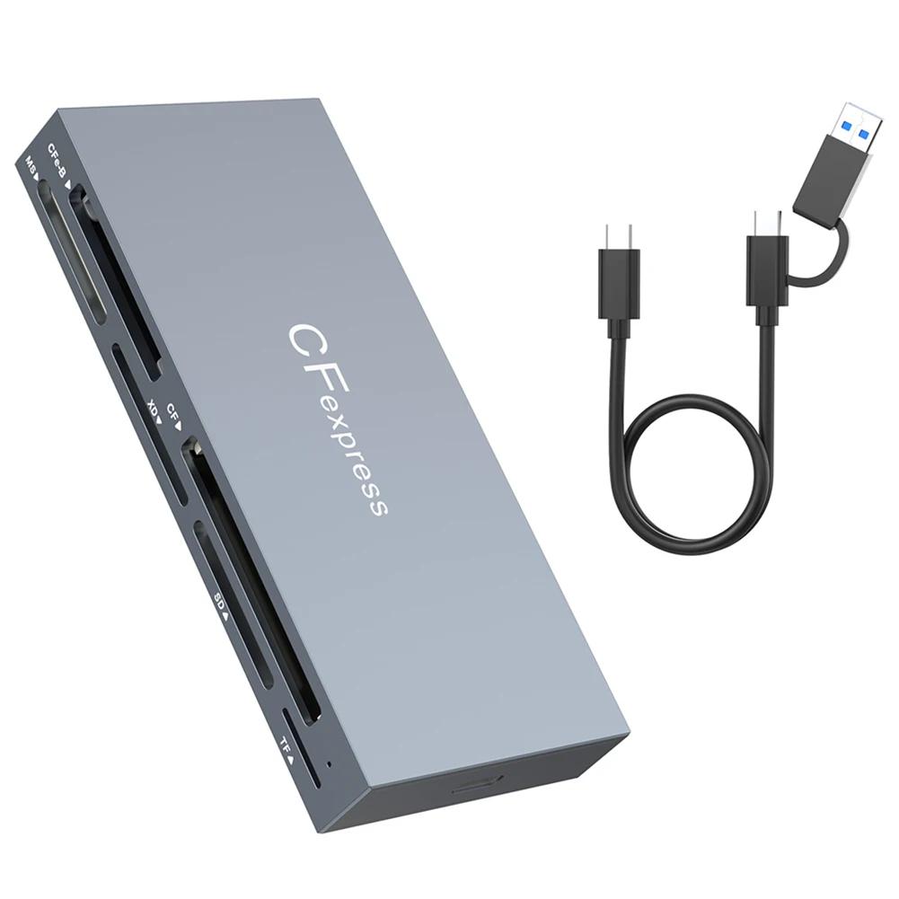 

6 в 1 CFexpress Type B/CF/XD/MS/SD/TF All In One Card Reader 10Gbps Card Hub Adapter с кабелем для Windows XP MAC OS серебряный