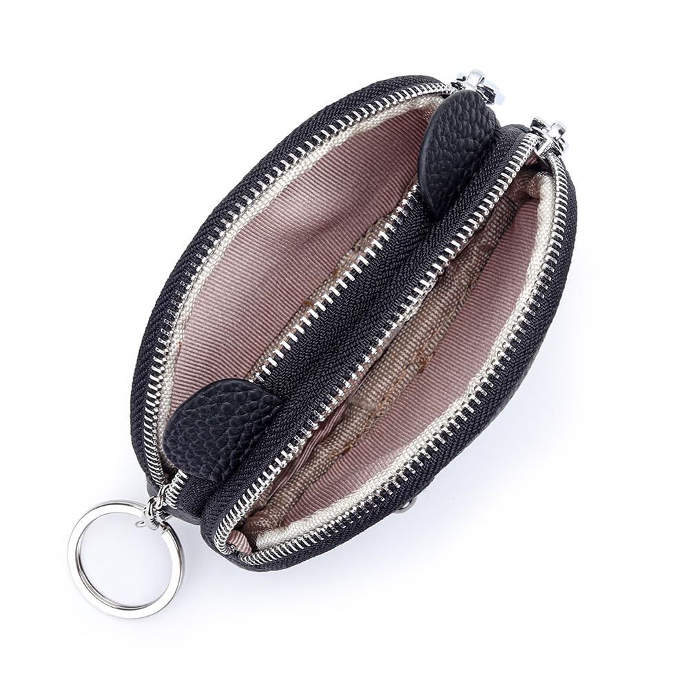 Yocipa Genuine Leather Panda Coin Purse with Keychain, Women's Mini Wallet, Cute Pouch, Small Animal Design Wallet, Double-Layer Zipper closure,