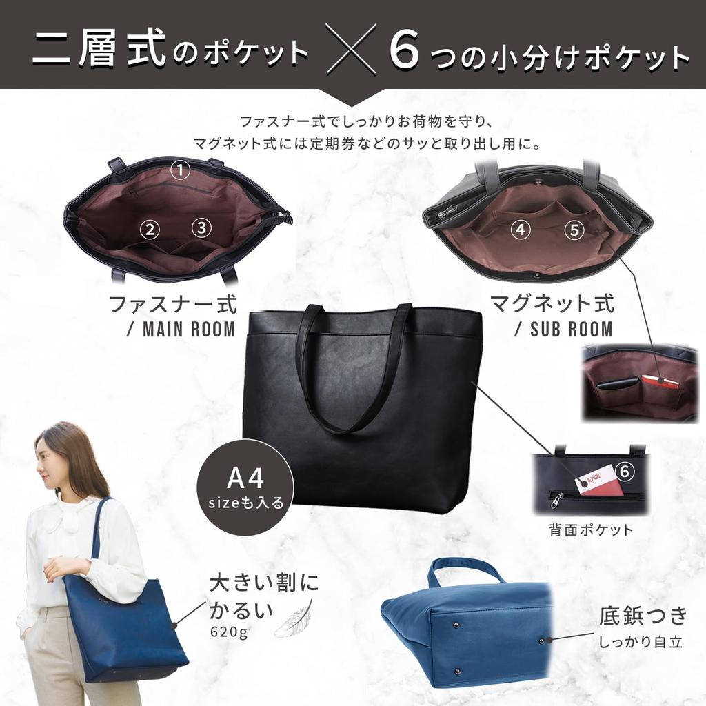 RATOM Large Capacity Tote Bag Work or Casual Women's (For Use, Freestanding) (Navy)