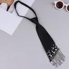 Elegant Korean Style Pearls Tie Tassels Black Beaded Long Necktie Academic Style Geometric Decoration Shirt Tie For Women
