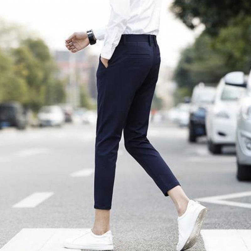 

Мужские облегающие повседневные брюки Nine-Point черного цвета — модные и универсальные летние брюки 33