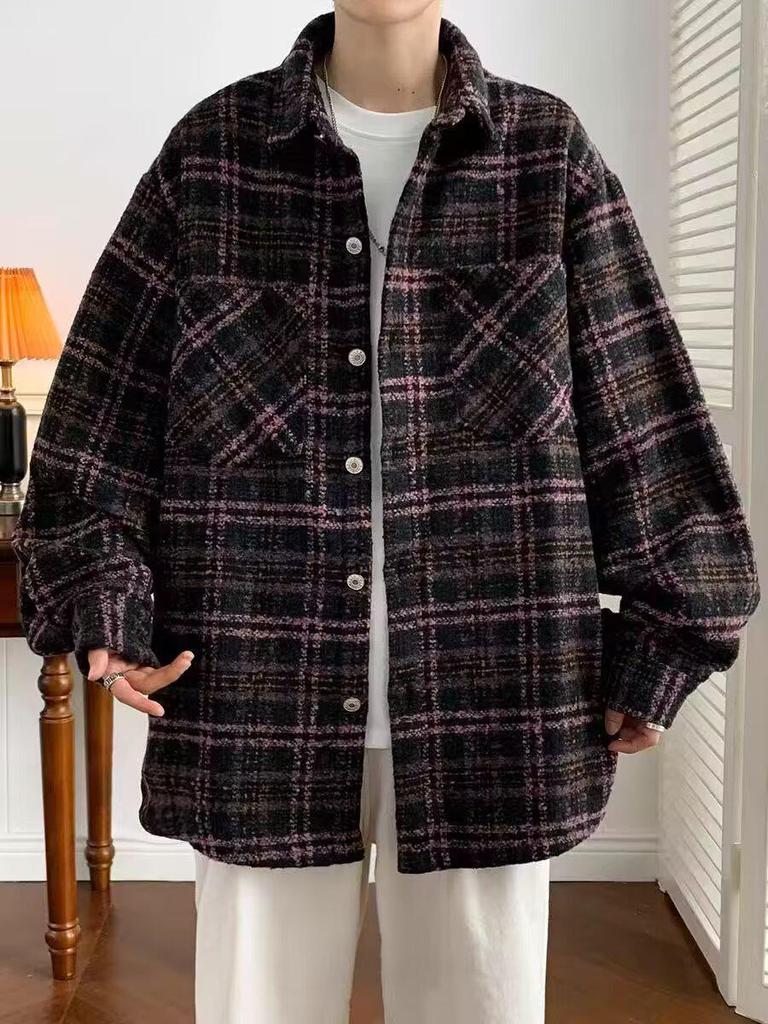 Men's High-End Retro Plaid Wool Jacket - Spring Trendy Couple Wear