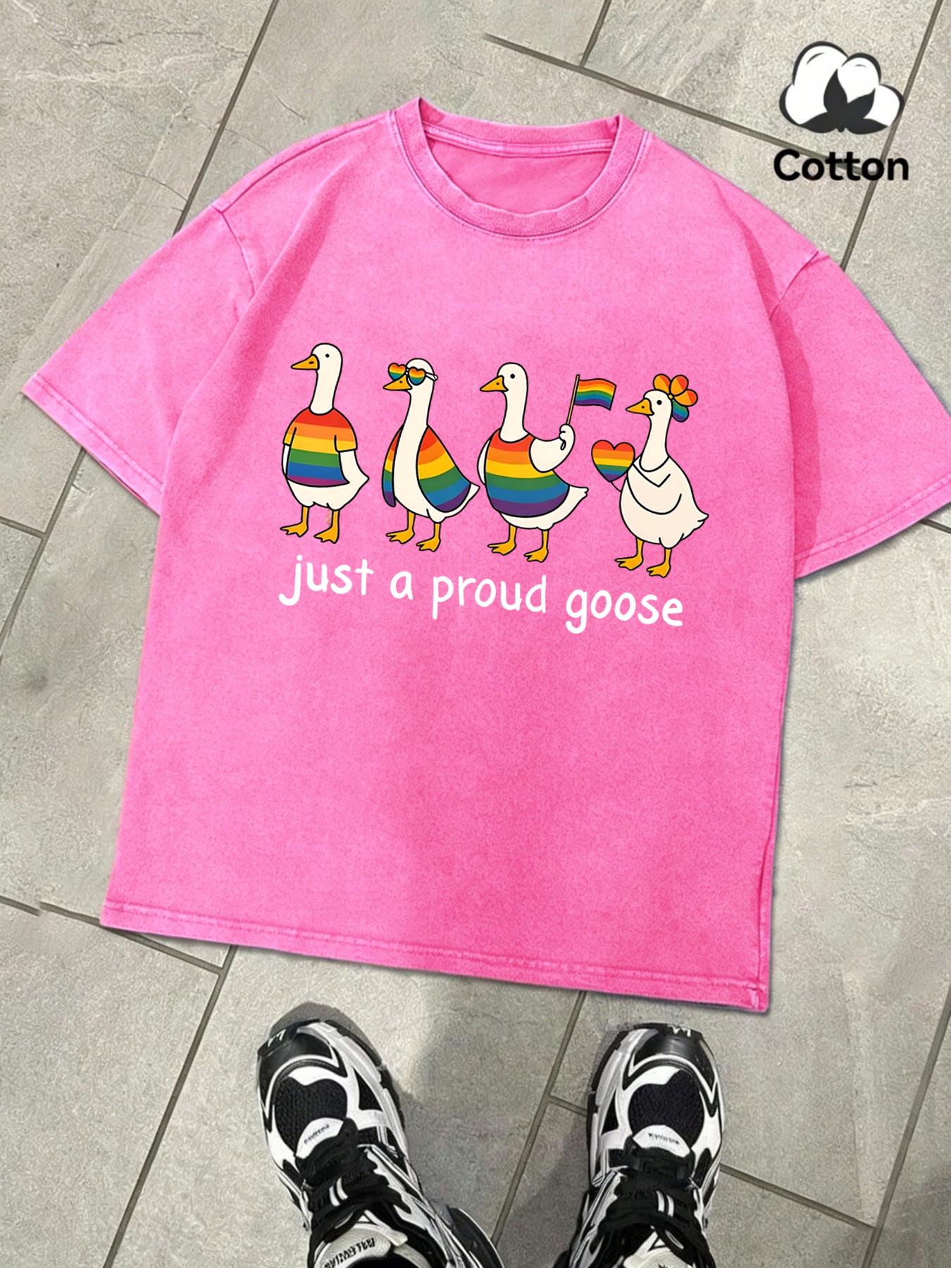 

Just A Proud Goose Printing Snow Wash TShirt Mens Summer Breathable Retro Short Sleeve Unisex Cotton Tops Loose Sportwear S
