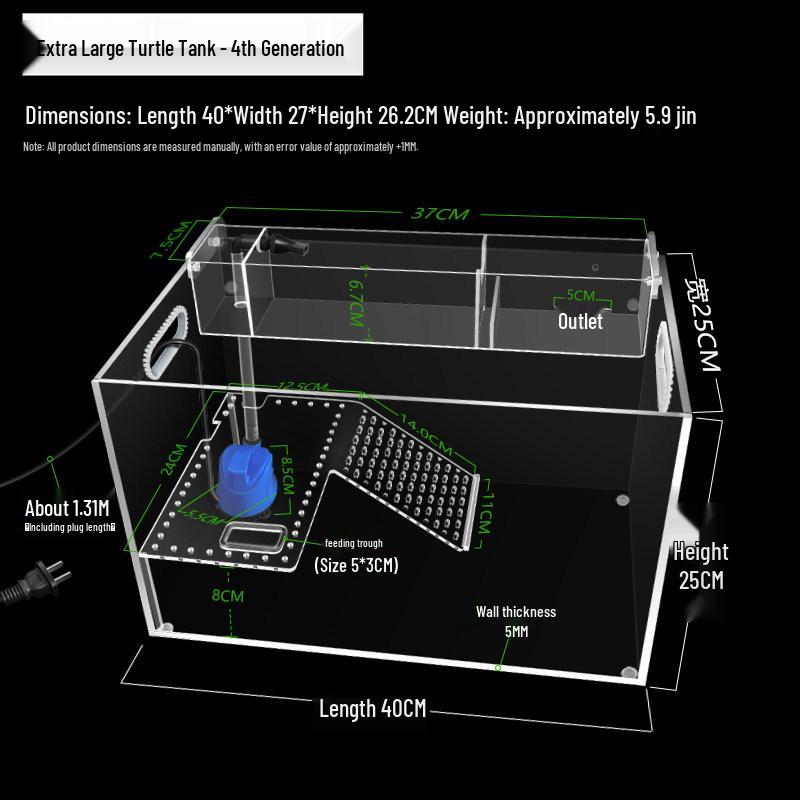 Acrylic Turtle Tank with Sunning Platform - Desktop Mini Fish Tank for Home or Office