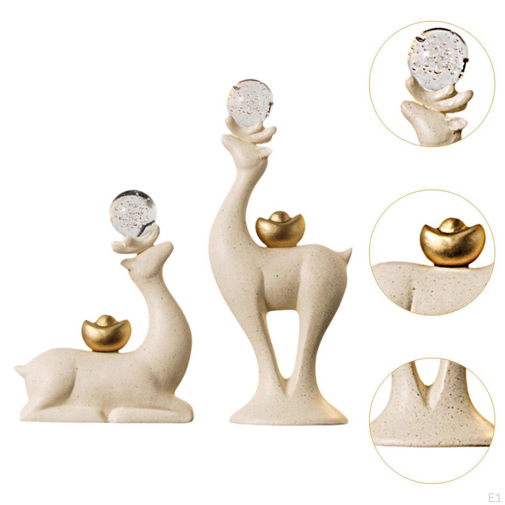 2Pcs Reindeer Statues Animal Sculptures Ceramic Ornaments Deer Figurines Art Crafts for Cafe Home