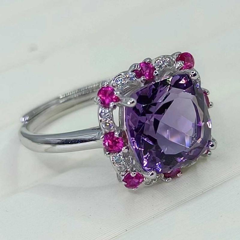 SACE GEMS 925 Sterling Silver 9*9MM Natual Amethyst Rings for Women Engagement Cocktail Party Fine Jewelry Gift