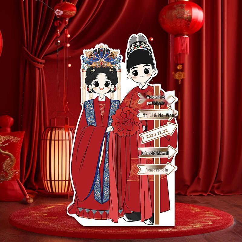 

Hand-Painted Wedding & Engagement Cartoon Figure Welcome Standee Welcome Sign 06