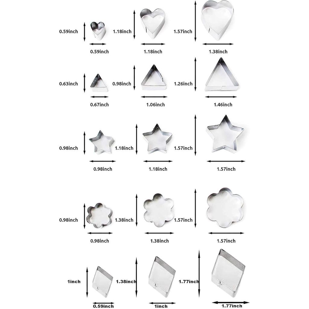 Mini Cookie Cutter Set - 30 Pieces Small Cookie Cutters for Pastry Dough, Pie Crust, and Fruit Cutting - 10 Different Shapes, Stainless Steel, Silver