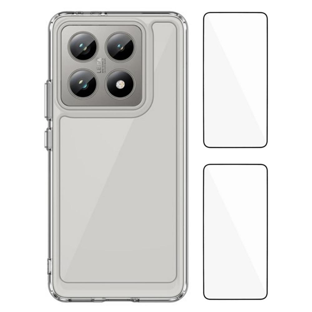 

WANLONFENG MF2 Series for Xiaomi 14T Pro Case TPU Acrylic Clear Phone Cover with 2Pcs Tempered Glass Film Type A