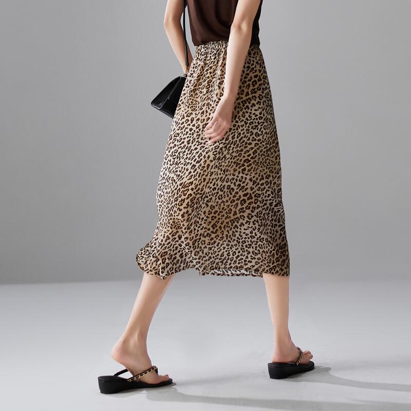SOFSIL 2026 Summer Leopard Print Silk Straight Midi Skirt