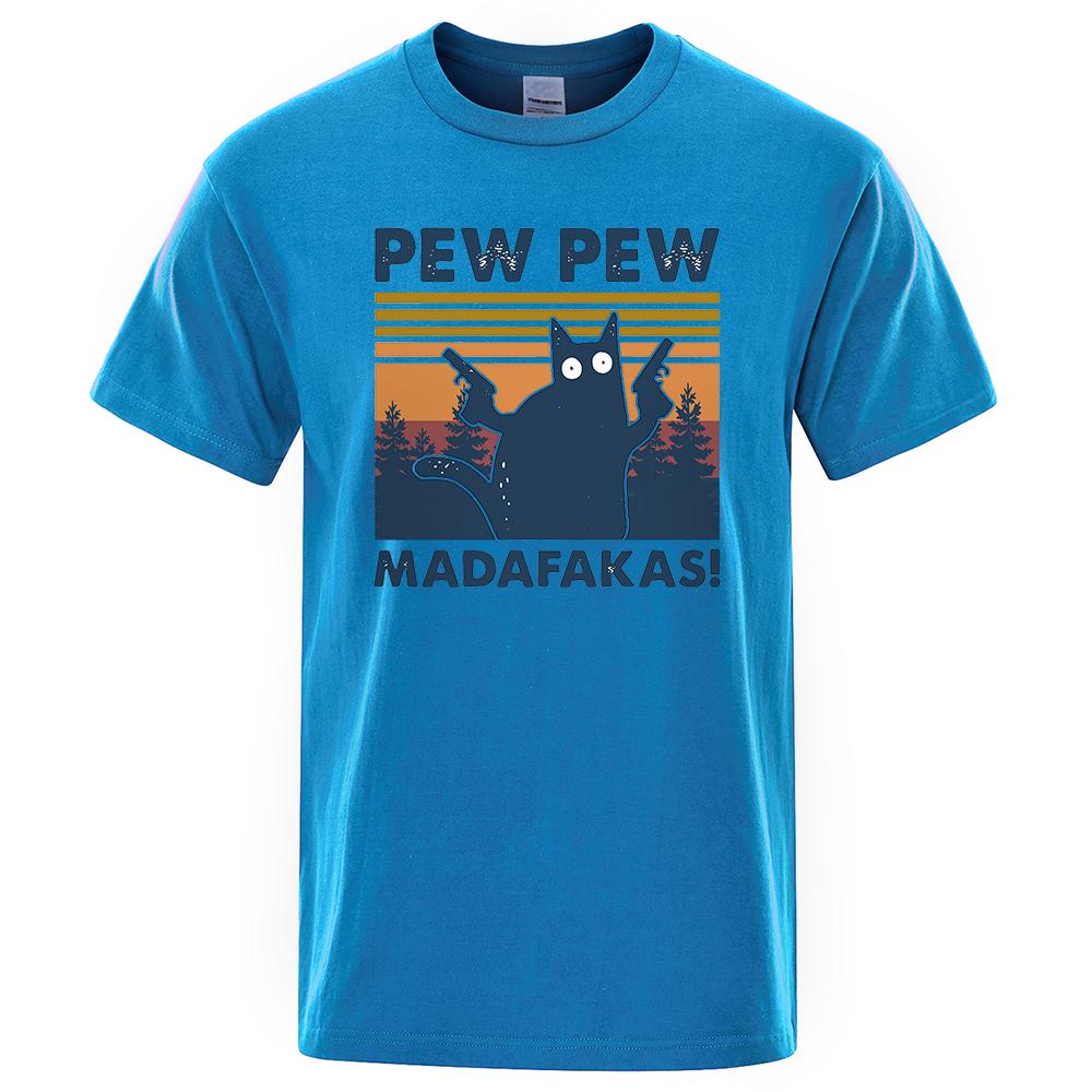 Pew Pew Madafakas Funny Street Cartoons Printed Male Tee Clothes Summer Cotton T Shirt O-Neck Hip Hop Men T-Shirt Oversized Tees