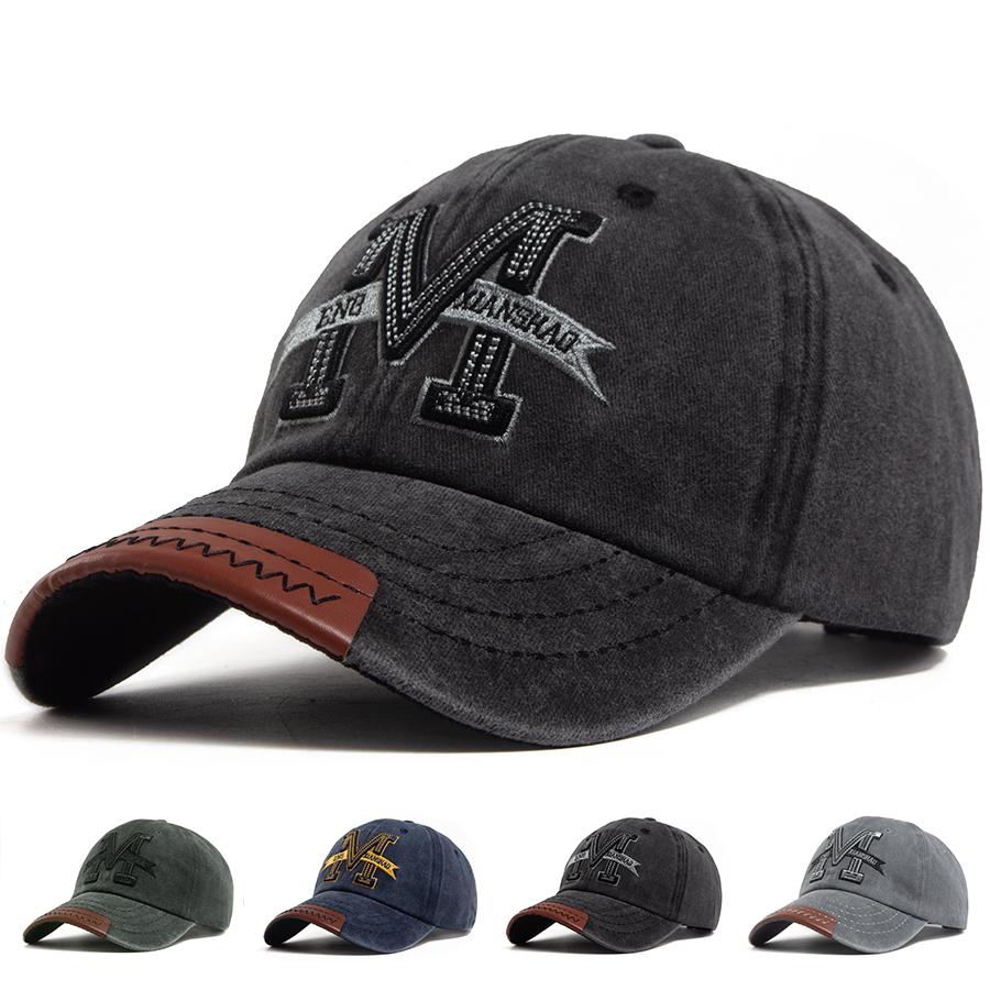 Großer M-Buchstabe 3D-Stickerei Baseballkappe Herren Vintage Weiches Oberteil PU-Lederbesatz Schirm Damenmütze Outdoor Freizeit Sonnenschutz Snapback