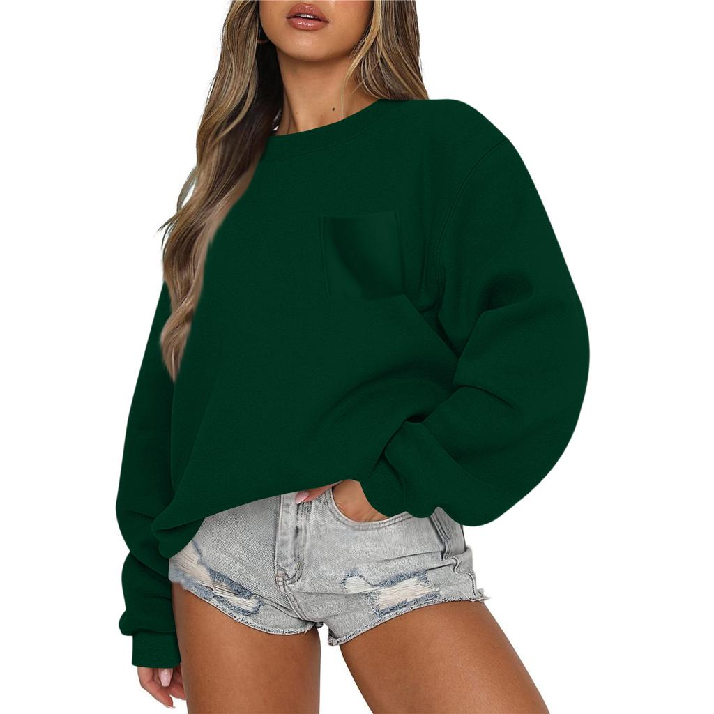 Women's Casual Fashion Round Neck Long Sleeve Sweatshirt With Pockets