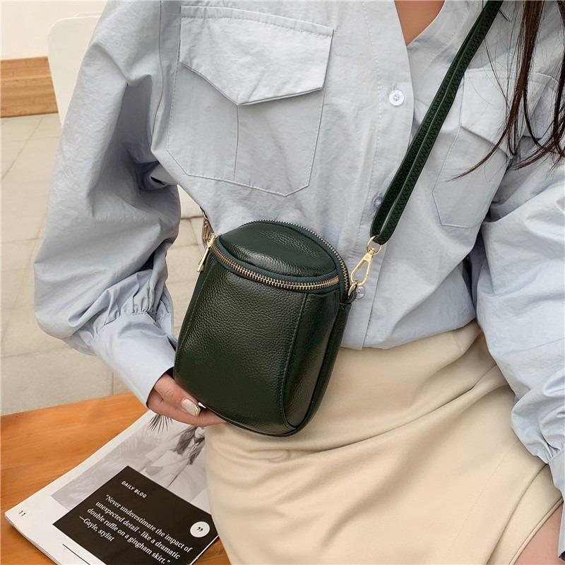 Fashion Leather Small Bag Women's New Versatile First-layer Cowhide Shoulder Messenger Bag Shell Bag Mobile Phone Bag