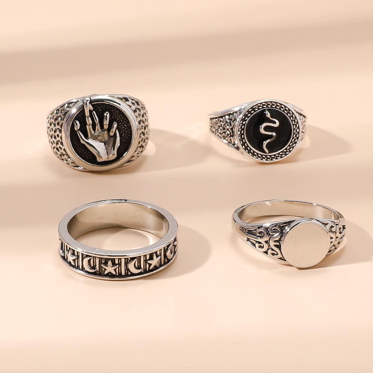 Набор геометрических хрустальных колец в стиле ретро: Модный аксессуар из сплава, 6 штук