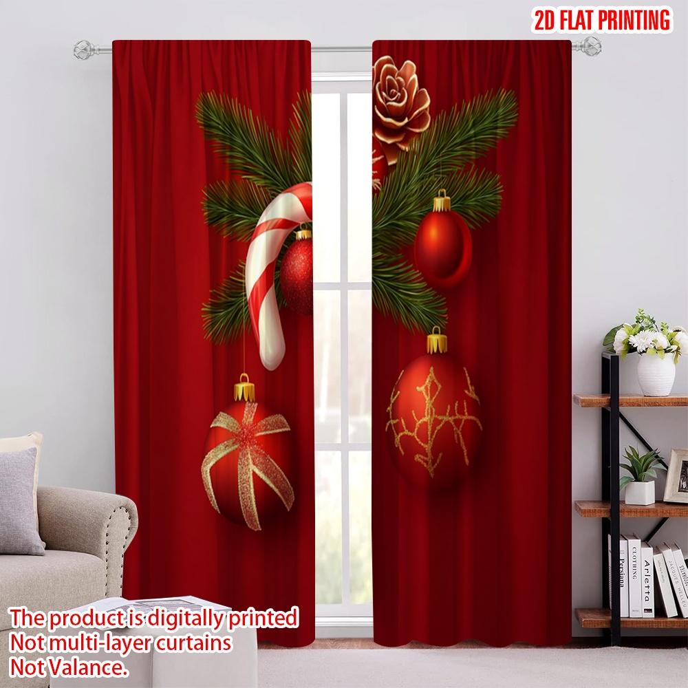 

2pcs,2D plane printing Pattern Curtains Christmas Candy Cane Holly Ornament (4) Durable Polyester (without rod) Versatile All 52.50 × 116.00 cm 2 pcs