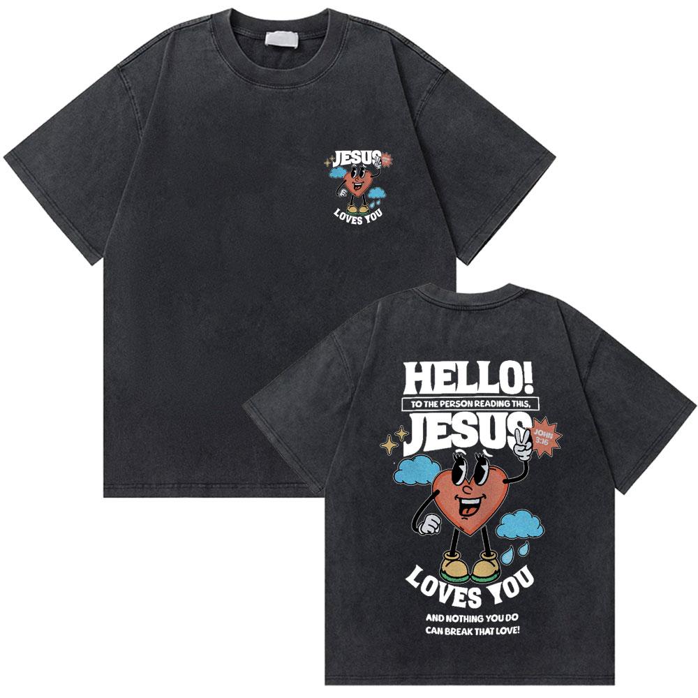Gewaschenes Vintage Christian Jesus Grafik T-Shirt für Herren Hohe Qualität Baumwolle T-Shirts Herren Hip Hop Gothic Oversized T-Shirt Streetwear