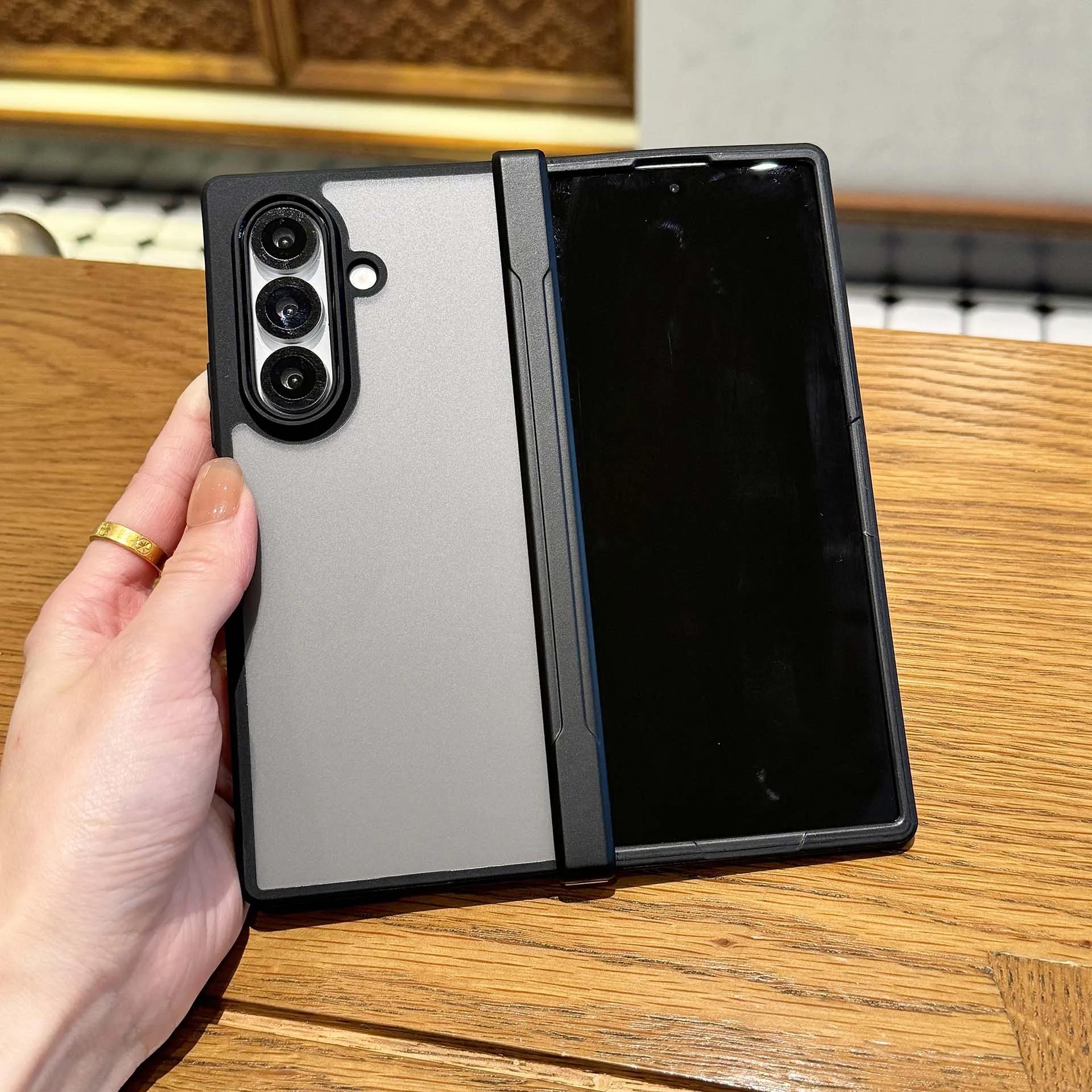 

Transparent Matte Phone Case for Samsung Galaxy Z Fold 7 Black Soft Silicone Border Folding Hinge Anti Drop Protect Back Cover Galaxy Z Fold7 матовий чорний колір