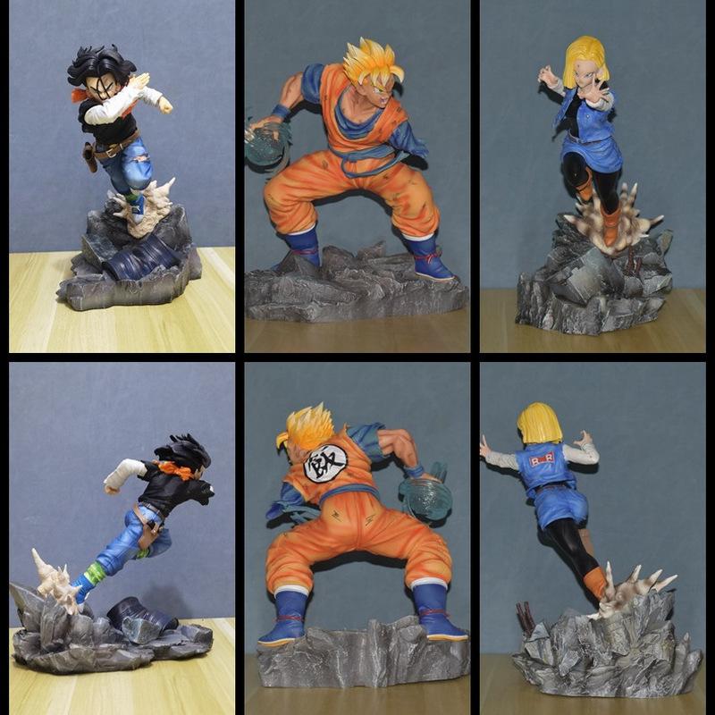 Super Saiyan Gk Figure Future Warrior Goku Vs Android 17 18 Battle Scene Resin Statue Boxed Collectible For Anime Collectors