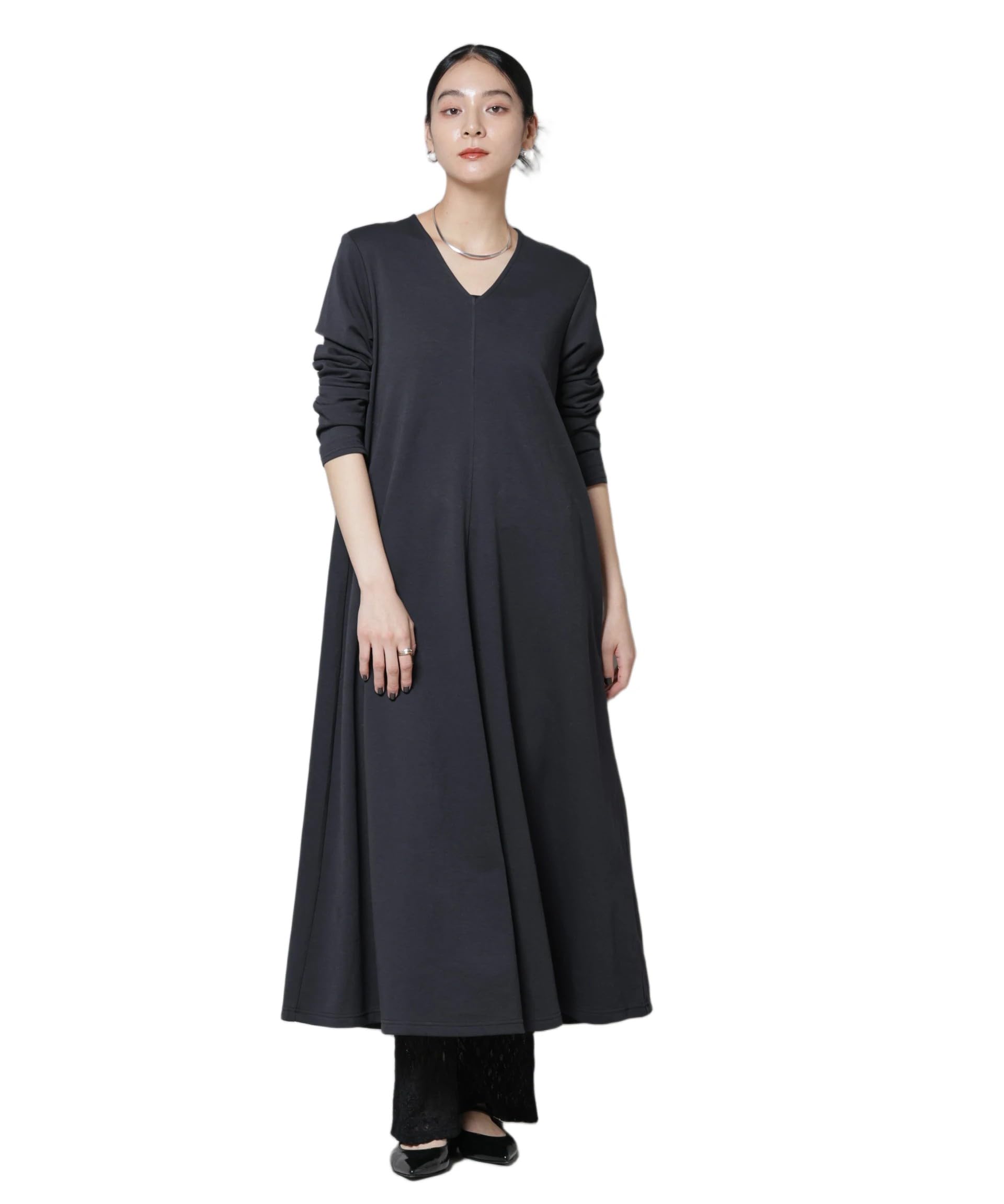 

Платье Nano Universe из легкого хлопка, картонного типа, расклешенного размера, женское, M, 023, древесно-угольный, 669-5219313