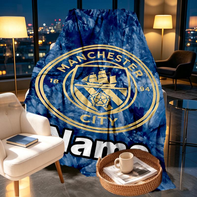 Custom Name Personalized Manchester City FC Print Blankets, Home Decor, Bedroom, Sofa, Camping, Couch, Gifts for Birthday Christmas