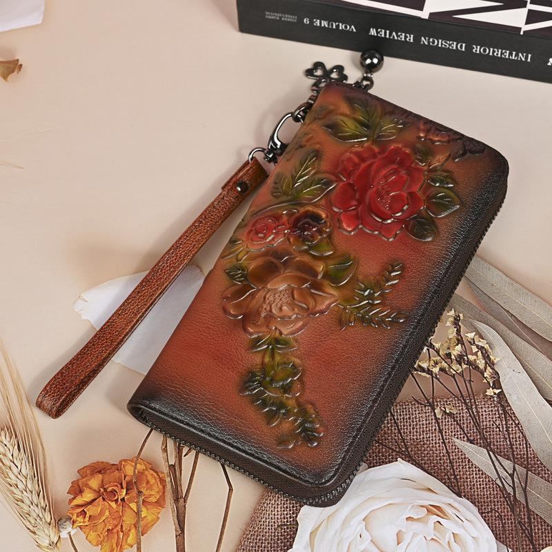 Новый женский кошелек из натуральной кожи, длинная молния, кожа, кожаный, многофункциональный, кожаный зажим, сумочка, большая вместимость