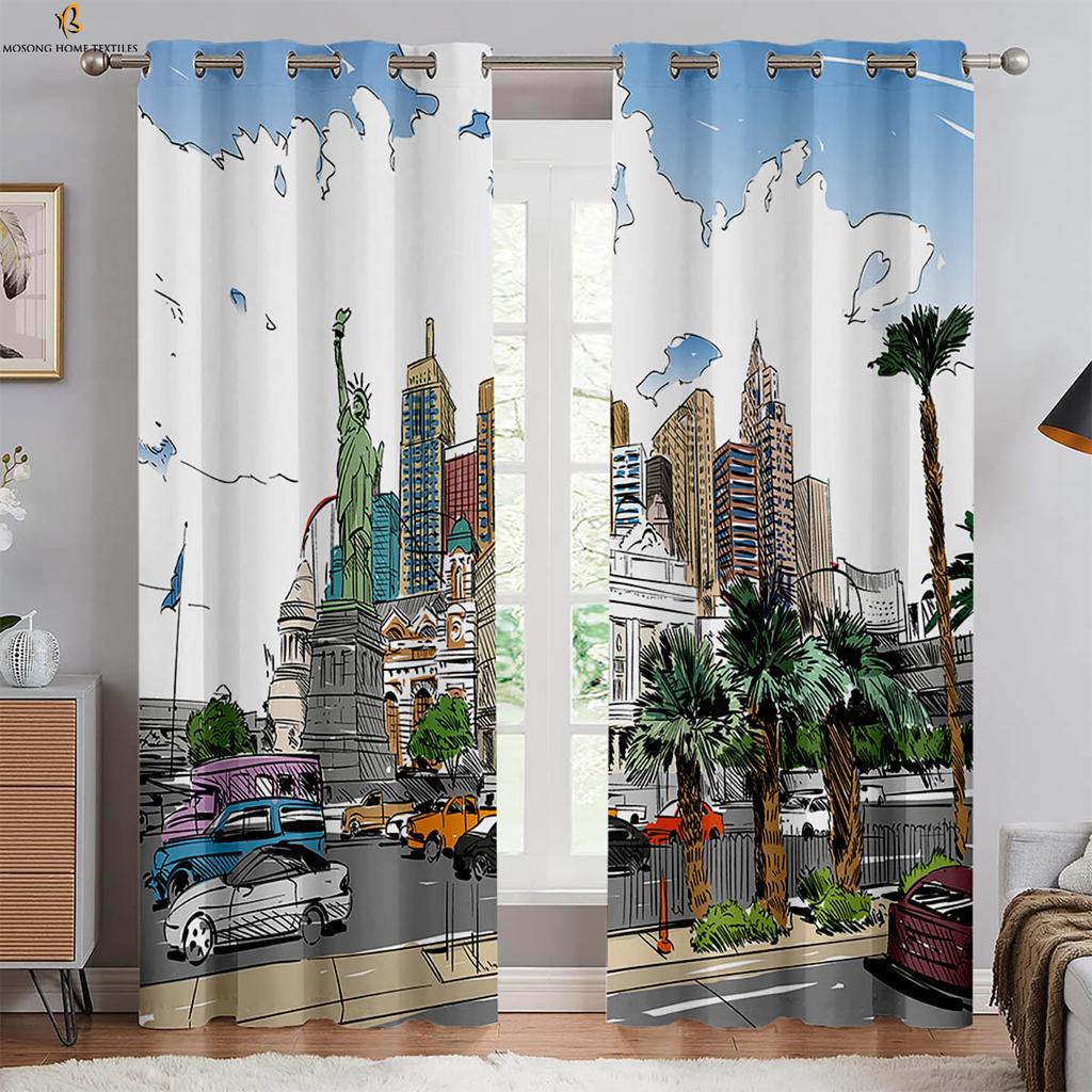 2-Pack City Building Gorgeous Night View 3d Printed Curtains Bedroom Living Room Study Kitchen Curtains Window Decoration