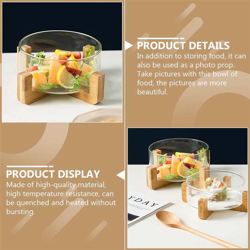 1 Pcs. Glass Kitchen Creative Kitchen Mixing Salad Bowl for Pasta Bowl for Pasta Serving Bowl with Wooden Base | Bowls