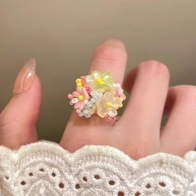 Adjustable Hydrangea Flower Resin Rings Colorful Beaded Jewelry Comfortable Holiday Rings Resin Texture for Women
