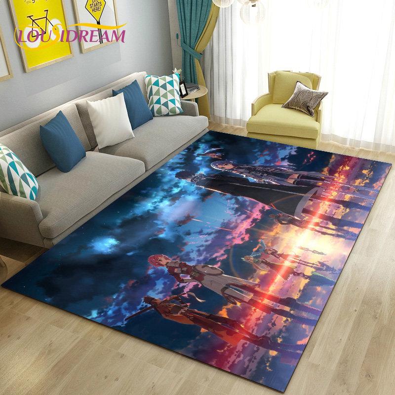 SAO Sword Art Online Anime Area Rug Large,Carpet Rug for Living Room Bedroom Sofa Doormat Decoration, Non-slip Floor Mat Cover