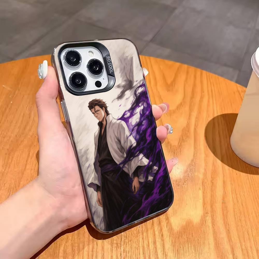 Anime S-Sosuke Aizen Phone Case For iPhone17 16 15 14 13 12 Pro Max Grey Black Matte Laser Metallic Aurora Funda