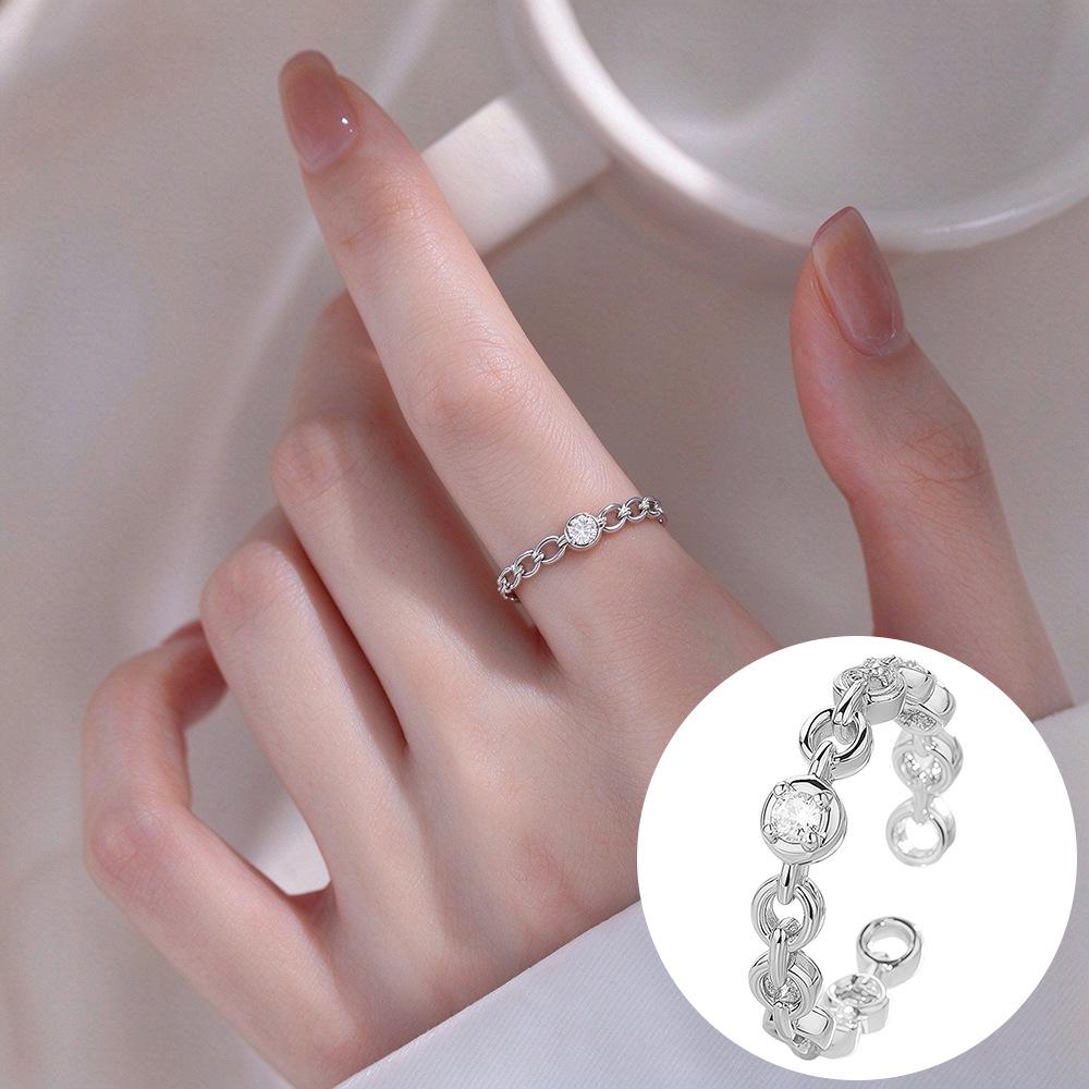 Exquisiter offener Goldring: Japanischer & Koreanischer Stil, Dünnes Band mit Diamanten besetzt, Stapelbarer & Eleganter Fingerschmuck