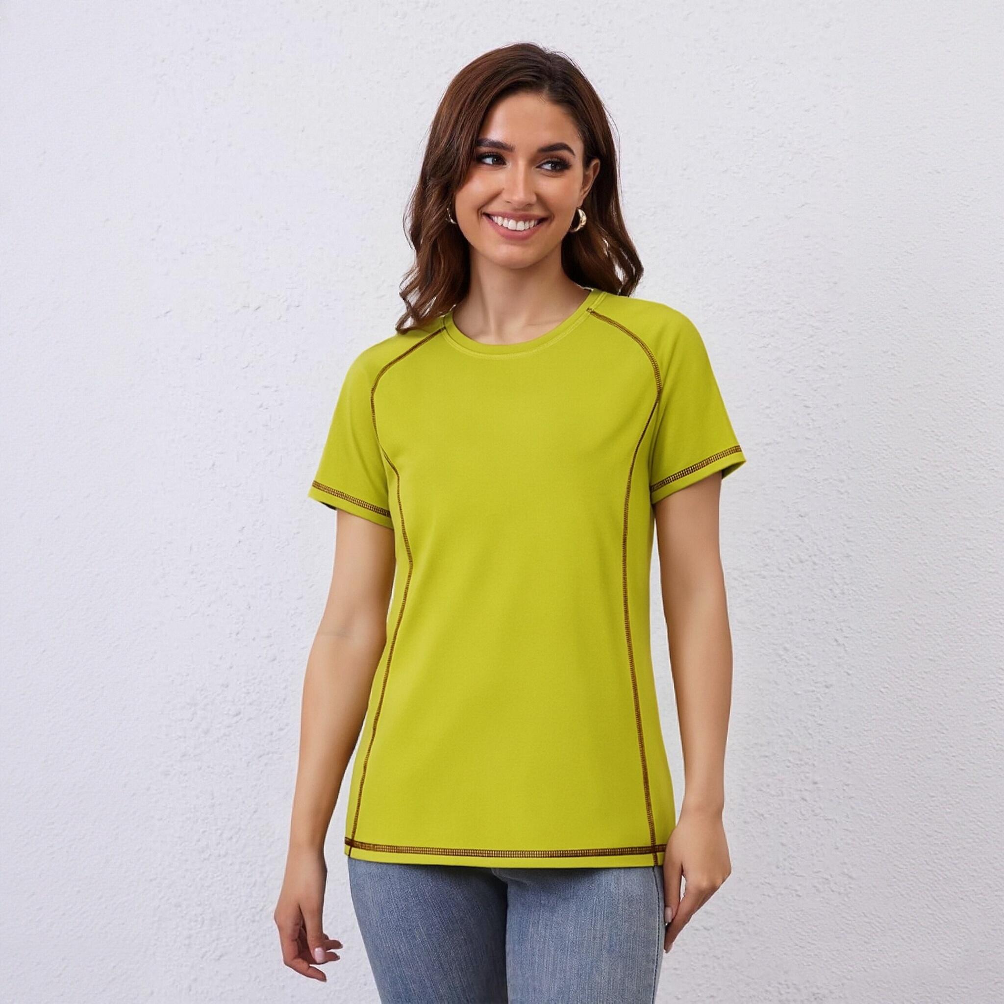 

Summer Women s Quick Drying Ice Silk T-shirt, Women s Outdoor Sports Short Sleeved Top XS жовтий