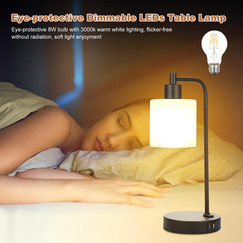 Lampada da tavolo industriale Lampada da scrivania vintage Lampada da comodino con porte USB 2.1A Porta CA